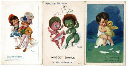 Lot 3 Cartes Illustrées Right ( Txo Friends, Une Paire D'amis - Mascot Dance, La Rintintinette - Oncle Sam Et Marianne ) - Right