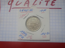 +++QUALITE+++Léopold II. 1 Franc 1909 FR (SANS POINT) ARGENT  (A.4) - 1 Franc