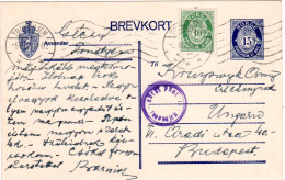 Norwegen 1923, 15 öre Ganzsache M. 10 öre Zusatzfr. V. Trondheim N. Ungarn - Lettres & Documents
