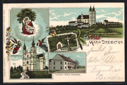 Lithographie Maria Dreieichen, Gasthof V. Josefa Schmöger, Wallfahrts-Kirche, Bründl  - Other & Unclassified