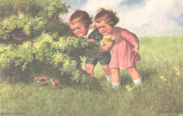Wally Fialkowska:Eavesdroppers, Kids Looking Fighting Birds, Pre 1940 - Fialkowska, Wally