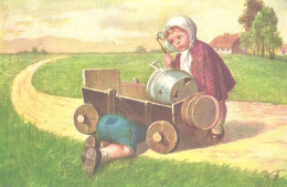 Wally Fialkowska:Boy Repairing Girl's Cart, Pre 1933 - Fialkowska, Wally