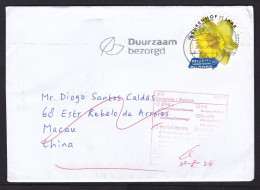 Netherlands: Cover To Macau, 2024, 1 Odd-shaped Stamp, Daffodil Flower, Returned, Retour Cancel (traces Of Use) - Lettres & Documents