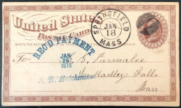Etats-Unis Entier-carte De Springfield, MASS. 18.1.1.1875 - Fancy "2 Demi-cercles" - (C631) - ...-1900