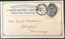 Etats-Unis Entier-carte Cachet New York 20.2.1891 Pour L'Allemagne - (C635) - ...-1900