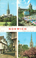 ROYAUME-UNI - Norwich - Cathedral From South East - St Peter Mangroft And Market - Multi-vues - Carte Postale Ancienne - Norwich