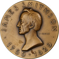 États-Unis, Médaille, James Smithson, 1965, Bronze, Vincze, SUP+ - Sonstige & Ohne Zuordnung