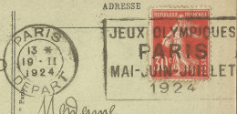 FRANCE - FLIER DEPARTURE PMK "DEPART JEUX OLYMPIQUES" ON FRANKED PC (VIEW OF PARIS) TO BELGIUM - 1924 - Estate 1924: Paris