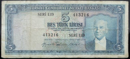 Turquie - 5 Livres Turques - 1959 - PICK 155 - TB - Türkei