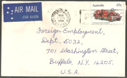 Australia Ahrens-Fox Fire Engine 1983 Cover From Stafford QLD To Buffalo N.Y. USA ( A92 27) - Covers & Documents