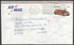 Australia Ahrens-Fox Fire Engine 1983 Cover From New Lambton NSW To Buffalo N.Y. USA ( A92 16) - Lettres & Documents