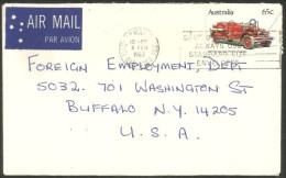 Australia Ahrens-Fox Fire Engine 1983 Cover From Mackay QLD To Buffalo N.Y. USA ( A92 10) - Bolli E Annullamenti