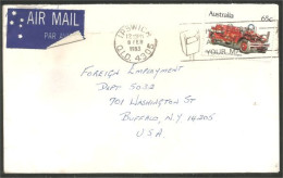 Australia Ahrens-Fox Fire Engine 1983 Cover From Ipswitch QLD To Buffalo N.Y. USA ( A91 985) - Storia Postale