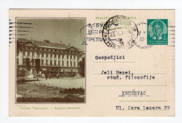 1938. KINGDOM OF YUGOSLAVIA,SERBIA,BELGRADE UNIVERSITY ILLUSTRATED STATIONERY CARD,USED TO KRUSEVAC - Enteros Postales