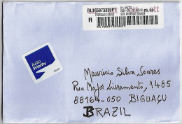 Portugal 2024 Registered Priority Label Cover Sent From Pedrogão Grande To Biguaçu Brazil With Meter Stamp - Covers & Documents