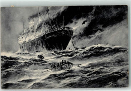 39285651 - Torpedierter Enlischer Handelsdampfer Wird Von Der Mannschaft Verlassen Ruderboot Wohlfahrtskarte - Stoewer, Willy