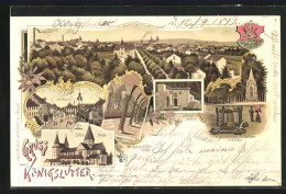 Lithographie Königslutter, Marktplatz, Lutterspring, Stifts-Kirche  - Koenigslutter