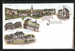 Lithographie Idstein, Schloss, Erziehungs-Anstalt, Bahnhof, Postamt  - Idstein