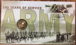 AUSTRALIA 2001 ARMY CENTENARY $1 Coin In Special FDC With Commemorative Stamp Philatelic-Numismatic Issue - Lettres & Documents