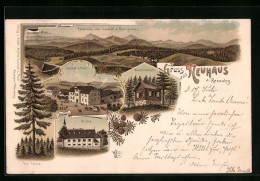 Lithographie Neuhaus /Rennweg, Panorama, Gasthof Zur Post, Die Tanne  - Neuhaus