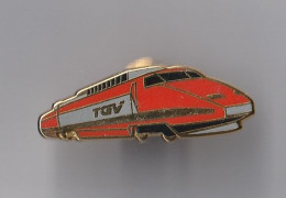 PIN'S   THEME   SNCF  TGV  COULEUR ORANGE ROUGE  SIGNE  BALLARD - TGV