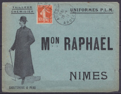 Env. "tailleur Chemisier Au Bon Diable" Illustrée Affr. Semeuse 10c Càd AUBENAS /29-4-1911 Pour NIMES - 1903-60 Semeuse Lignée