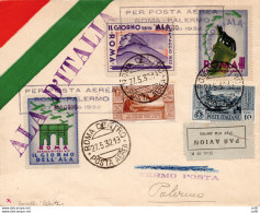 1932 Roma/Palermo Del 27.5.32 - Aerogramma Giorno Dell'ala - Marcophilie (Avions)