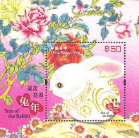 Hong Kong 2023 Year Of The Rabbit S/s, Silk, Mint NH, Nature - Various - Rabbits / Hares - New Year - Other Material T.. - Unused Stamps