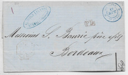 REUNION LETTRE COVER CACHET BLEU REUNION ST DENIS 19 SEPT 1867 POUR BORDEAUX + PD ROUGE - Cartas & Documentos