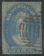 Tasmania Van Diemens Land D.4 Pence WMK.4 -  VFU - 4 Complete Margins  (see Scans)  Very Fine Condition - Used Stamps