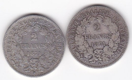 2 Pièces De 2 Francs Cérès 1871 K Bordeaux, En Argent - 1870-1871 Government Of National Defense