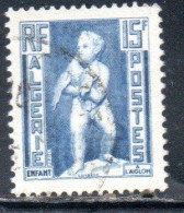 ALGERIA ALGERIE 1952 CHILD WITH EAGLE ENFANT A L'AIGLON 15fr USED USATO OBLITERE' - Used Stamps