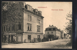 AK Herrnhut, Oderwitzer Strasse Mit Papier-Handlung Von P. H. Verbeek  - Herrnhut