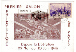 C P  " PREMIER SALON PHILATELIQUE DE PARIS " Sur T P   ROUEN  2f +2f - ....-1949