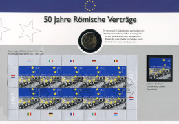 Dokumentation: 50 Jahre Römische Verträge Mit Marke Und ZB 2593 Und 2-Euro-Münze - Invii Numismatici