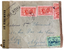 !!! MARTINIQUE, PLI AÉRIEN AVEC CENSURE DE 1944 DE MORNE-ROUGE POUR ALGER (ALGÉRIE); AFF. RÉCTO-VERSO. - Posta Aerea