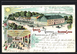 Lithographie Neukirchen / Erzgeb., Gasthaus Zum Goldenen Stern E. Püschmann Mit Strasse Und Saal  - Neukirch (Lausitz)