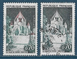 France 1963 - Variété -   Y&T N°1392A - 1 Normal + 1 Exemplaire Sans Le Carmin ( Toit Gris ). - Usati