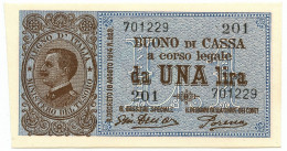 1 LIRA BUONO DI CASSA VITTORIO EMANUELE III PORENA LUGLIO 1921 FDS - Otros