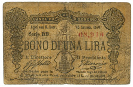 1 LIRA BIGLIETTO FIDUCIARIO BANCA POPOLARE IN SONCINO CR 15/09/1870 MB/BB - Otros & Sin Clasificación