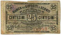 25 CENTESIMI BIGLIETTO FIDUCIARIO BANCA DI DEPOSITI E SCONTI SAN REMO 1873 BB- - Otros & Sin Clasificación