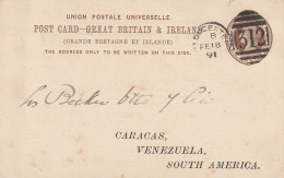 GREAT BRITAIN - 1891, Private Postal Stationery, Gloucester Railway Carriage To Caracas - Venezuela - Cartas & Documentos
