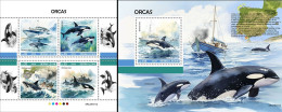 Sierra Leone 2023, Animals, Orcas, Ships, 4val In BF +BF - Ballenas