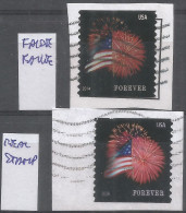 USA 2014 Star Spangled Banner Fireworks Forever Coil P.11 SC.#4868- False Fake Stamp Used On-piece - Errors, Freaks & Oddities (EFOs)