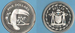 BELIZE 5 Dollari 1978 Five Silver Dollars 1978 Central America Toucan Tucano - Belize