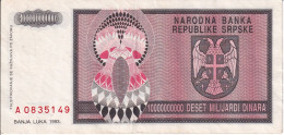 BILLETE DE SERBIA DE 10000000000 DINARA DEL AÑO 1993 (BANKNOTE) - Servië