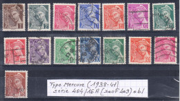 France Type Mercure (1938-41) Y/T Série 404/16A (sauf 409) Oblitérés - 1938-42 Mercure