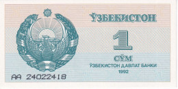 BILLETE DE UZBEKISTAN DE 1 SUM DEL AÑO 1992 SIN CIRCULAR (UNC)   (BANKNOTE) - Usbekistan