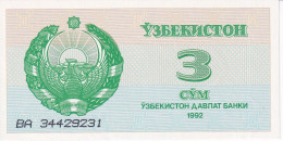BILLETE DE UZBEKISTAN DE 3 SUM DEL AÑO 1992 SIN CIRCULAR (UNC)   (BANKNOTE) - Ouzbékistan