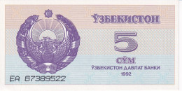 BILLETE DE UZBEKISTAN DE 5 SUM DEL AÑO 1992 SIN CIRCULAR (UNC)   (BANKNOTE) - Ouzbékistan